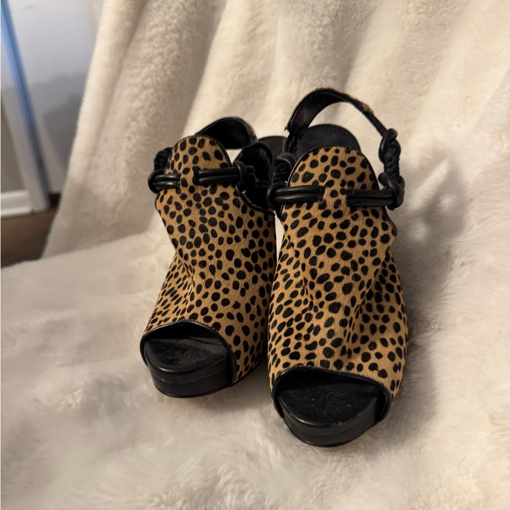 Calvin Klein Cow Hair Leopard Print Open-Toe Women's Shoes